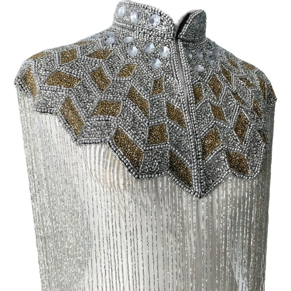 Silver and gold hand beaded fringe capelet O/S - Picture 3 of 8